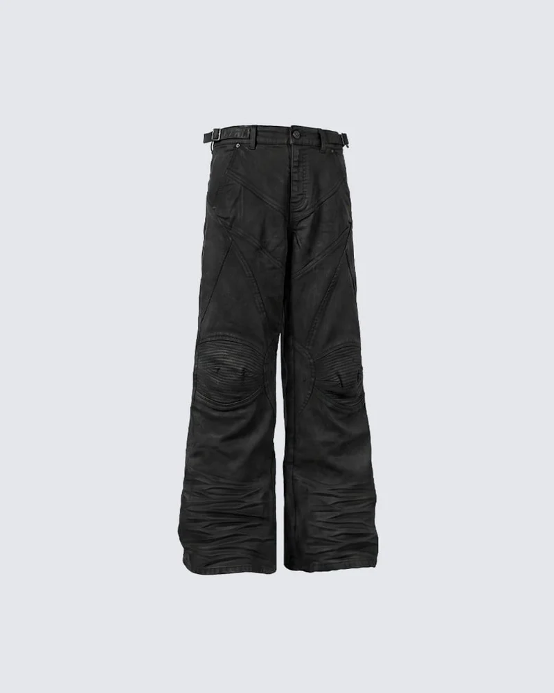 KIIKIO Vintage Biker Paneled Wide-Leg Jeans