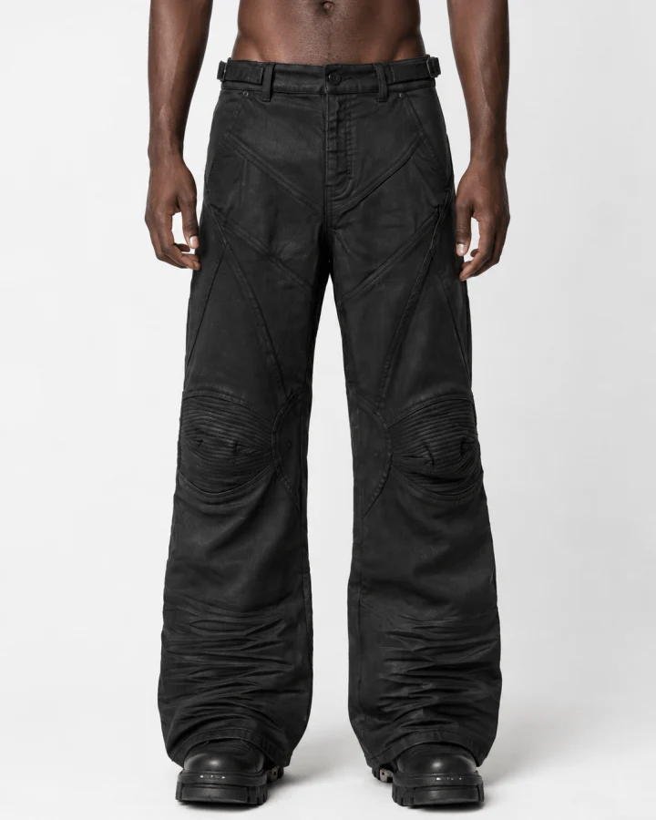 KIIKIO Vintage Biker Paneled Wide-Leg Jeans