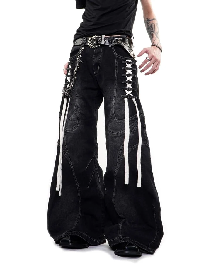 KIIKIO Y2K Washed Lace-Up Jeans