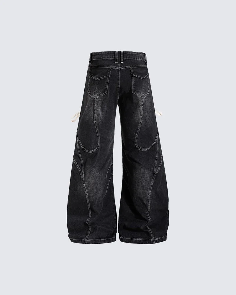 KIIKIO Y2K Washed Lace-Up Jeans