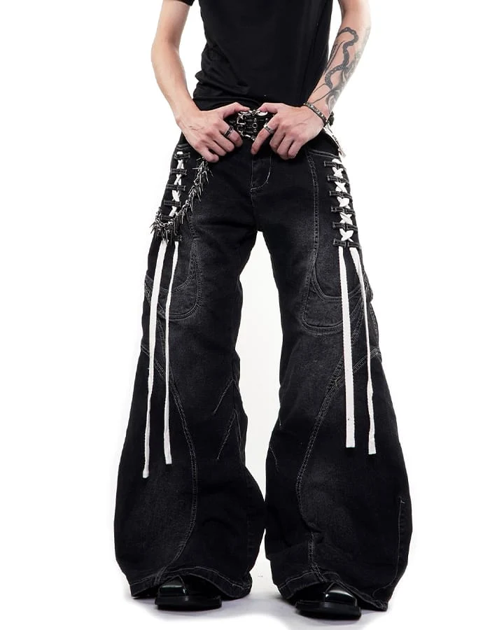 KIIKIO Y2K Washed Lace-Up Jeans