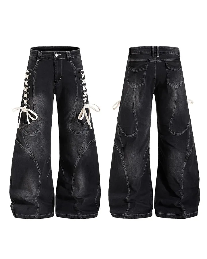 KIIKIO Y2K Washed Lace-Up Jeans