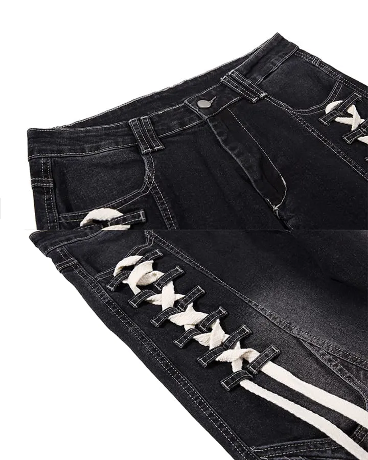 KIIKIO Y2K Washed Lace-Up Jeans