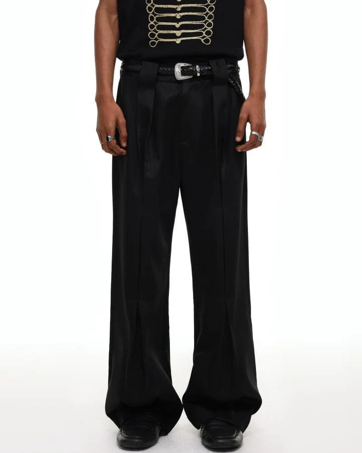 KIIKIO Vintage Tailored Pleated Wide-Leg Trousers