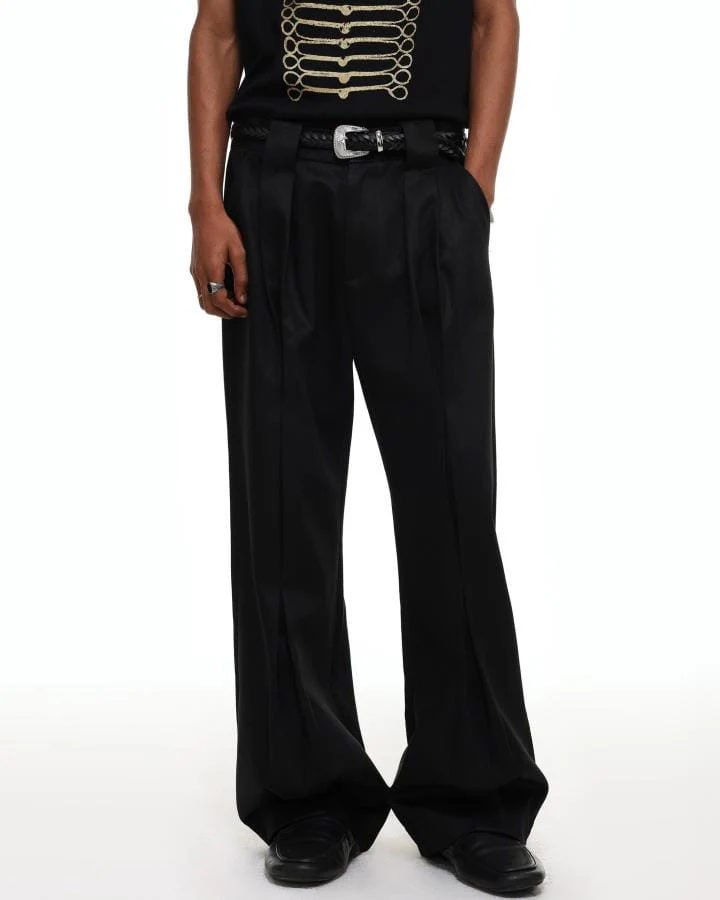 KIIKIO Vintage Tailored Pleated Wide-Leg Trousers