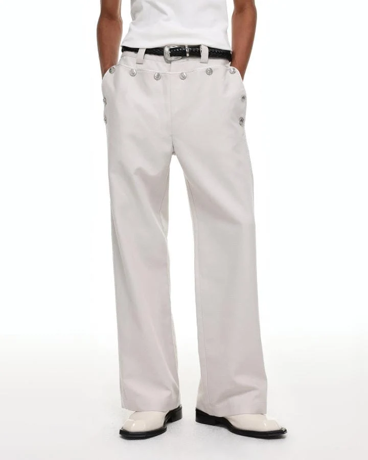 KIIKIO Vintage Button High-Waist Wide Leg Trousers