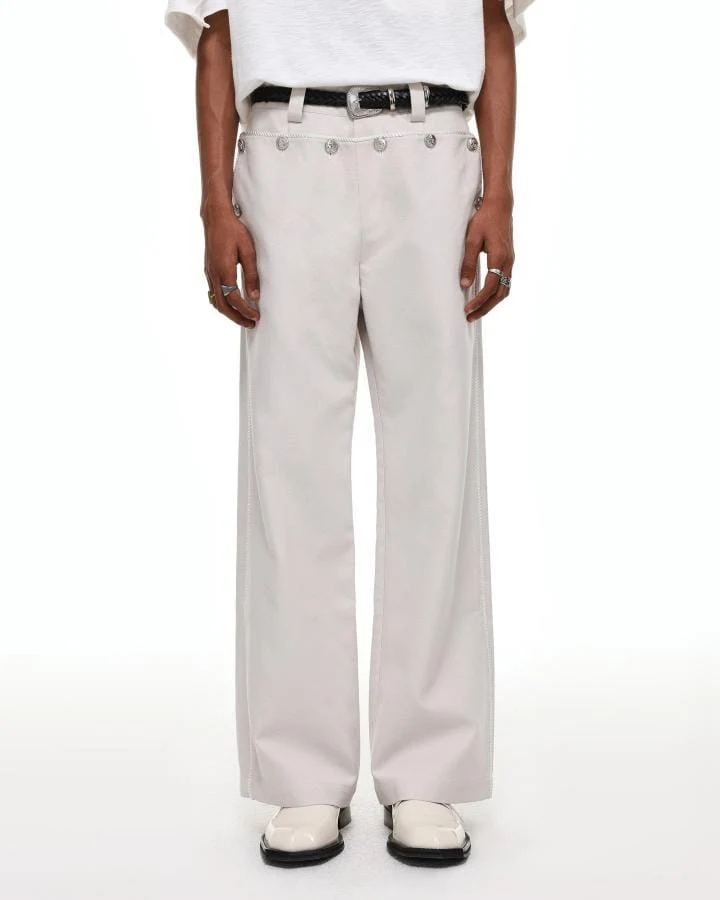 KIIKIO Vintage Button High-Waist Wide Leg Trousers