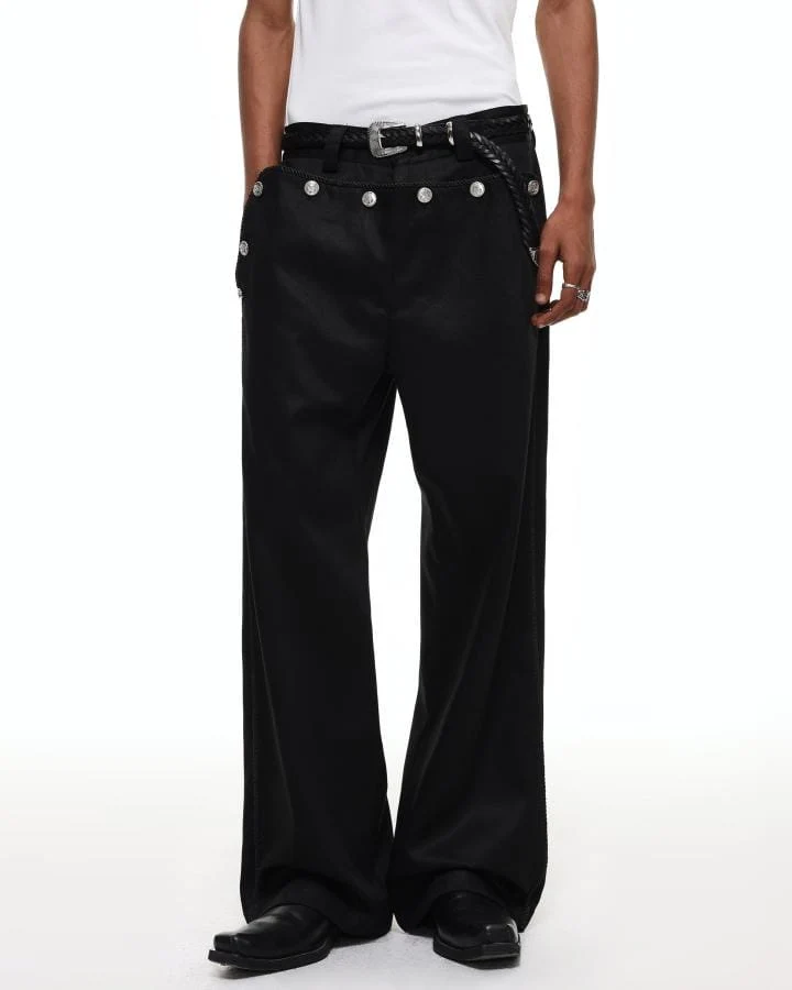 KIIKIO Vintage Button High-Waist Wide Leg Trousers