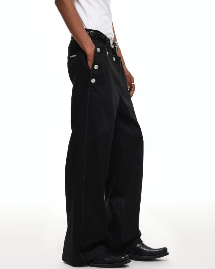 KIIKIO Vintage Button High-Waist Wide Leg Trousers