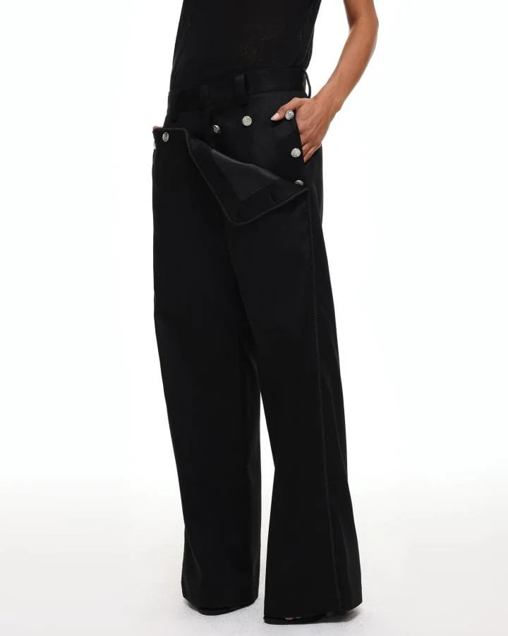 KIIKIO Vintage Button High-Waist Wide Leg Trousers