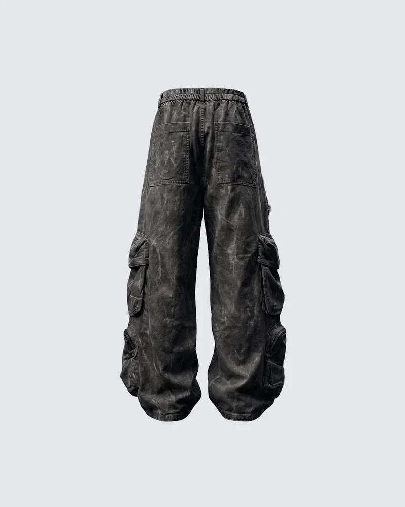 KIIKIO Grunge Washed Elastic Waist Cargo Pants