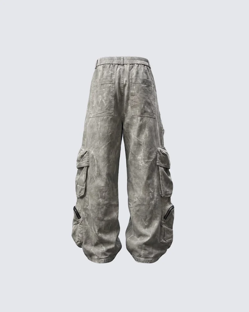 KIIKIO Grunge Washed Elastic Waist Cargo Pants