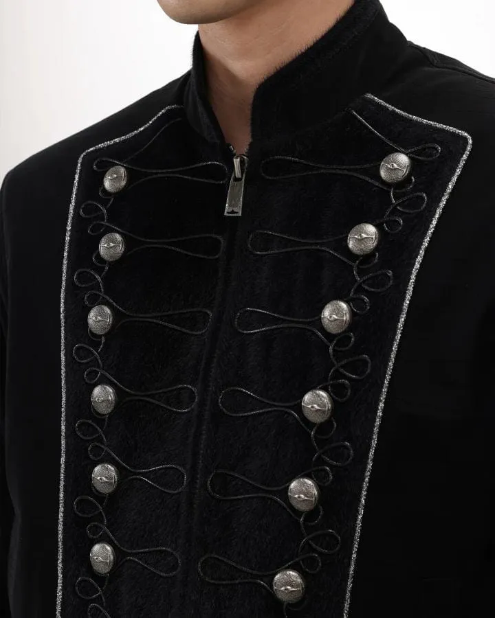KIIKIO Vintage Dark Palace Braided Silver‑Button Bomber Jacket