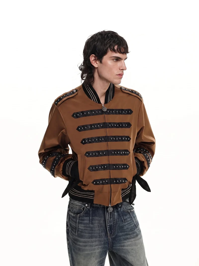 KIIKIO Vintage Military Studded Bomber Jacket