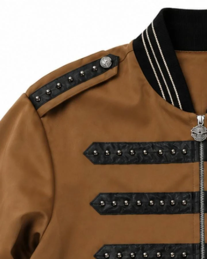 KIIKIO Vintage Military Studded Bomber Jacket