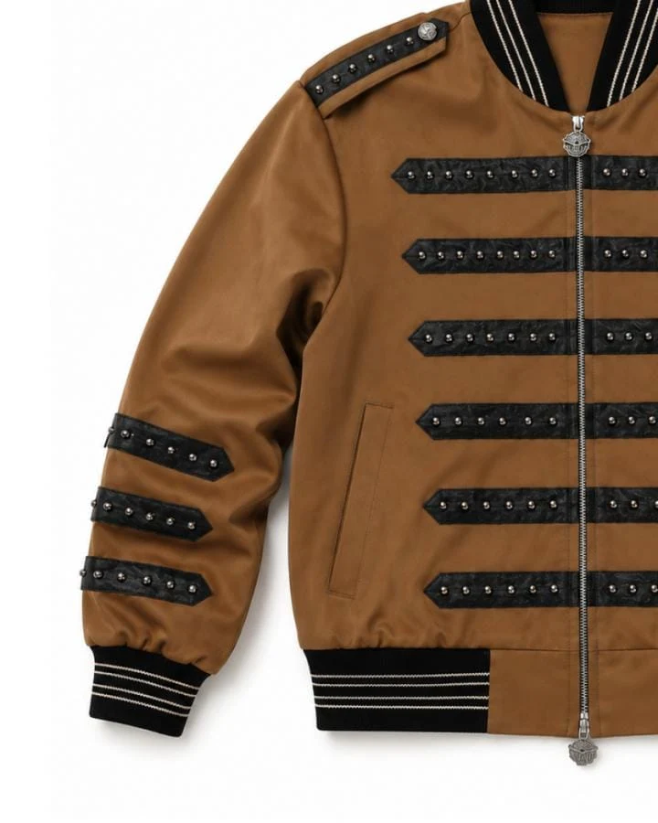 KIIKIO Vintage Military Studded Bomber Jacket