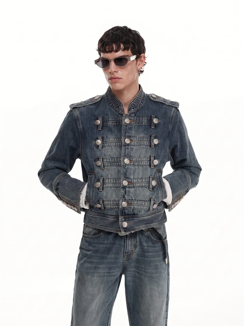 KIIKIO Vintage-Wash Denim Button-Up Jacket