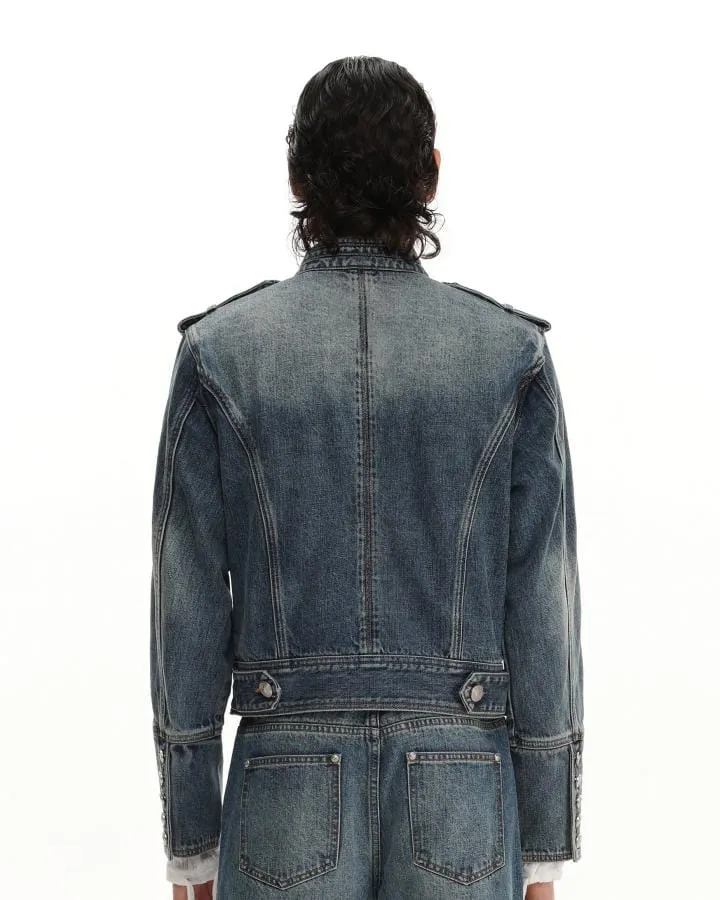 KIIKIO Vintage-Wash Denim Button-Up Jacket