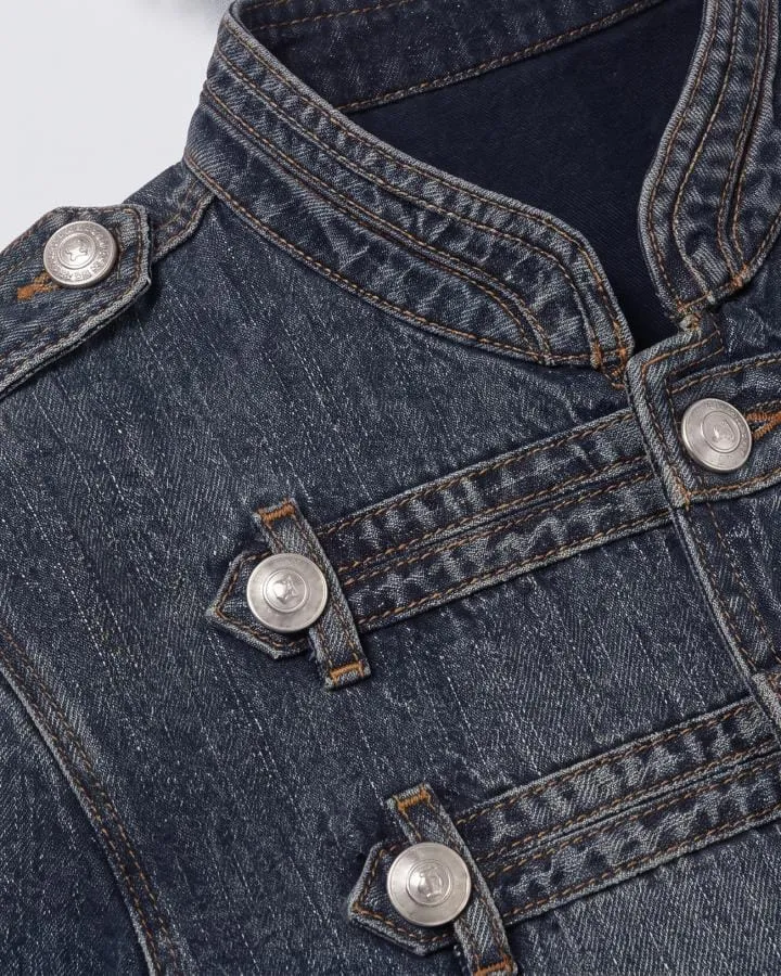 KIIKIO Vintage-Wash Denim Button-Up Jacket