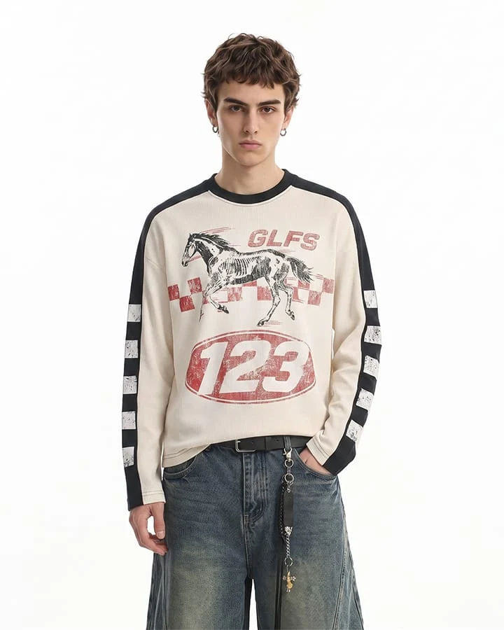 KIIKIO Retro Motorcycle Patchwork Tee