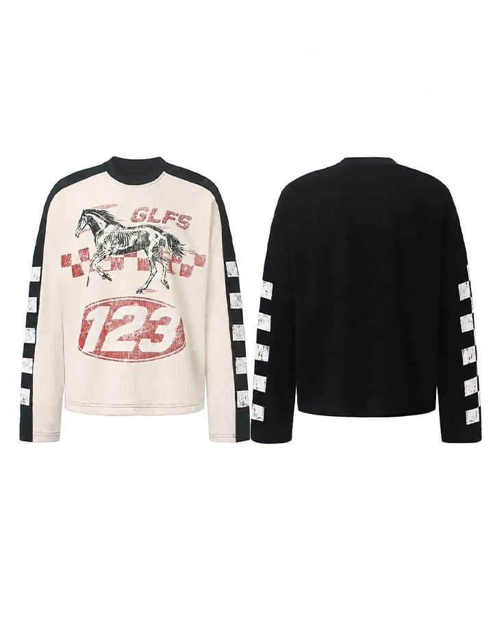 KIIKIO Retro Motorcycle Patchwork Tee
