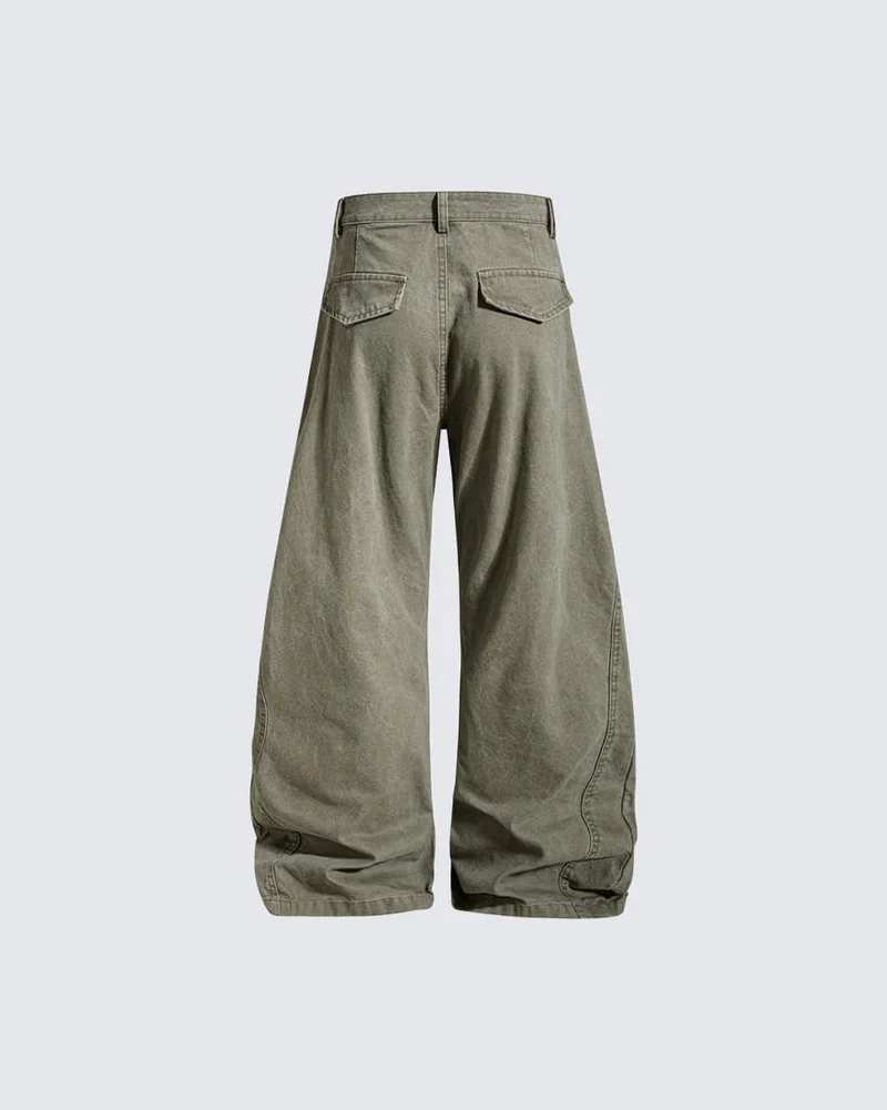 KIIKIO Utility Washed Pleated Curve Pants