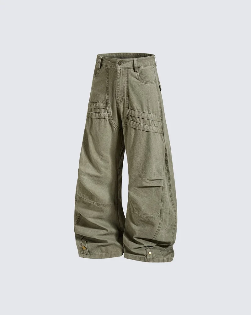 KIIKIO Utility Washed Pleated Curve Pants