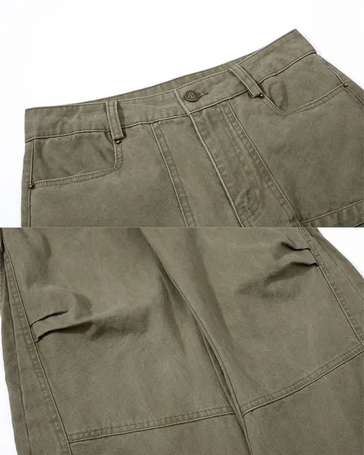 KIIKIO Utility Washed Pleated Curve Pants