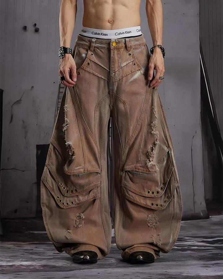 KIIKIO Utility Washed Cargo Jeans