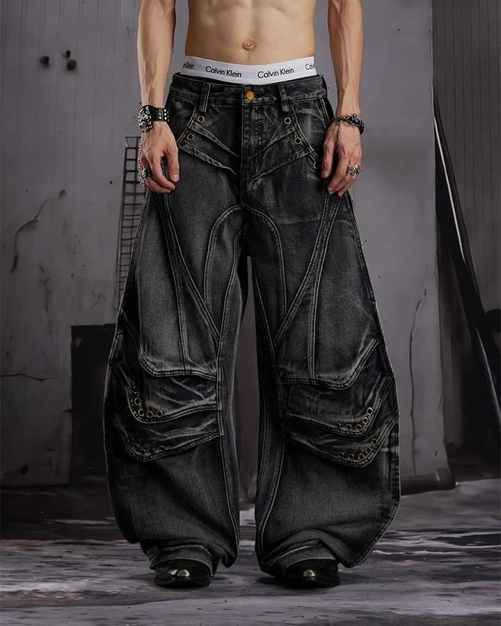 KIIKIO Utility Washed Cargo Jeans