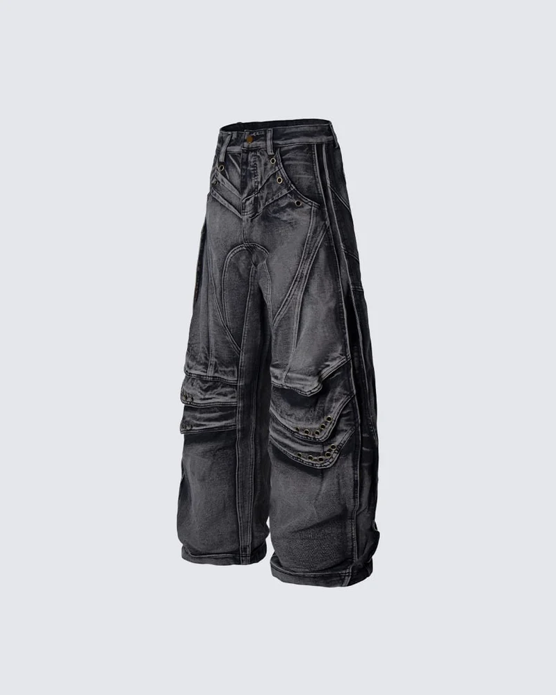 KIIKIO Utility Washed Cargo Jeans