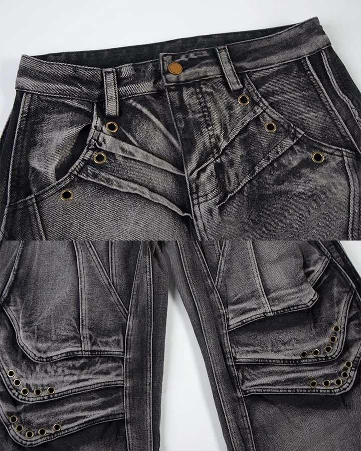 KIIKIO Utility Washed Cargo Jeans