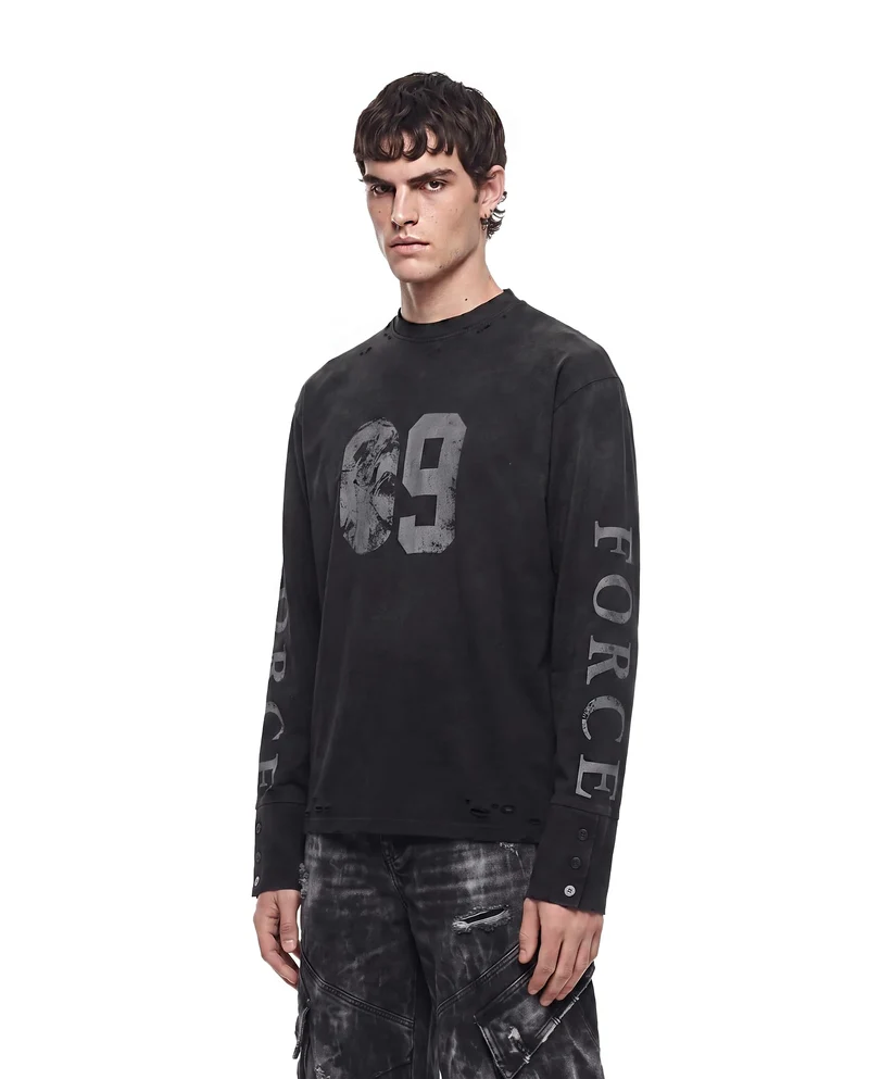 KIIKIO American Vintage-Style Distressed Long-Sleeve T-Shirt