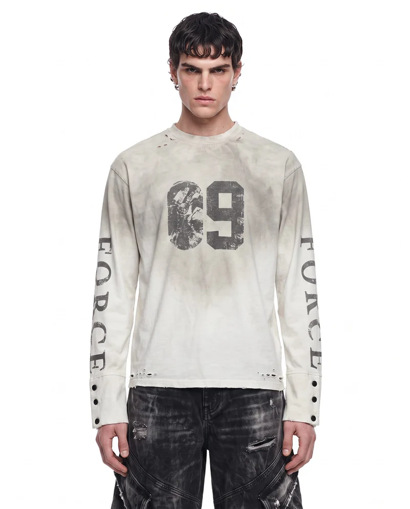 KIIKIO American Vintage-Style Distressed Long-Sleeve T-Shirt