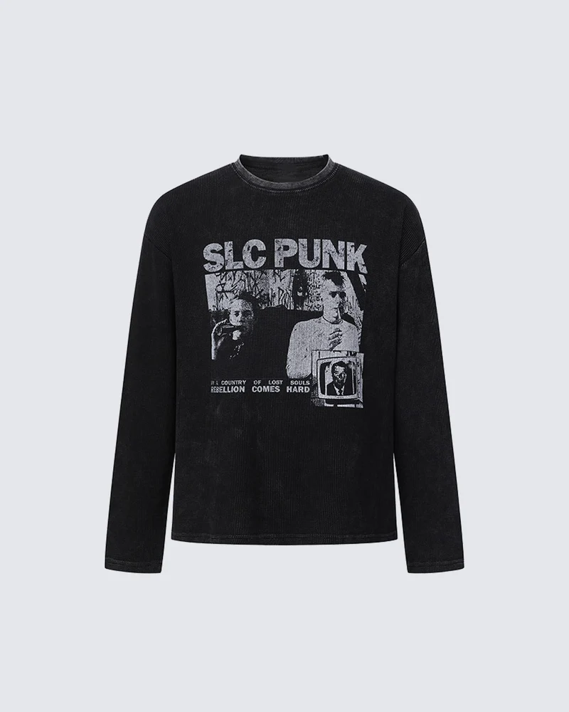 KIIKIO Punk Washed Graphic Long Sleeve T-Shirt