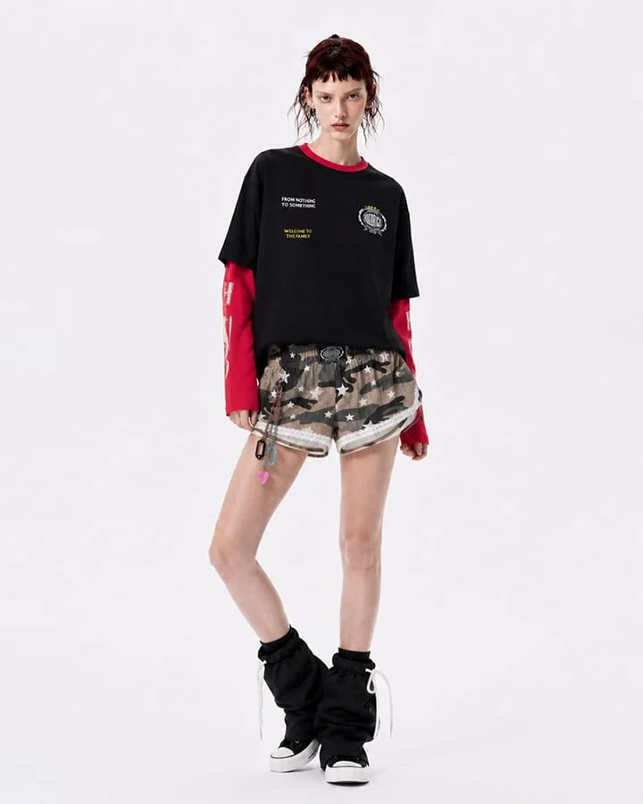 KIIKIO American Streetwear Layered Long Sleeve T-Shirt