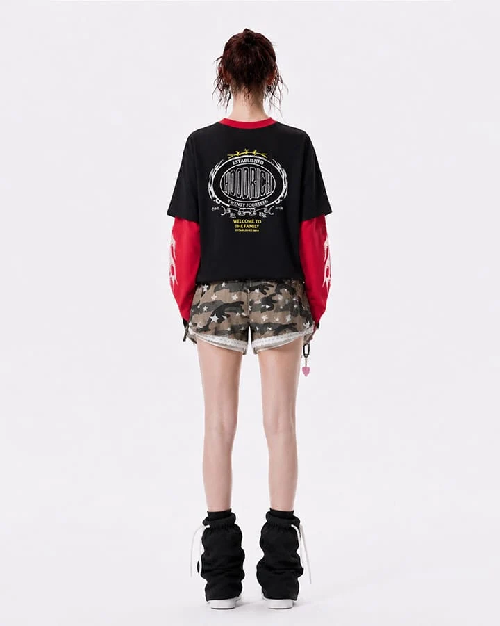 KIIKIO American Streetwear Layered Long Sleeve T-Shirt
