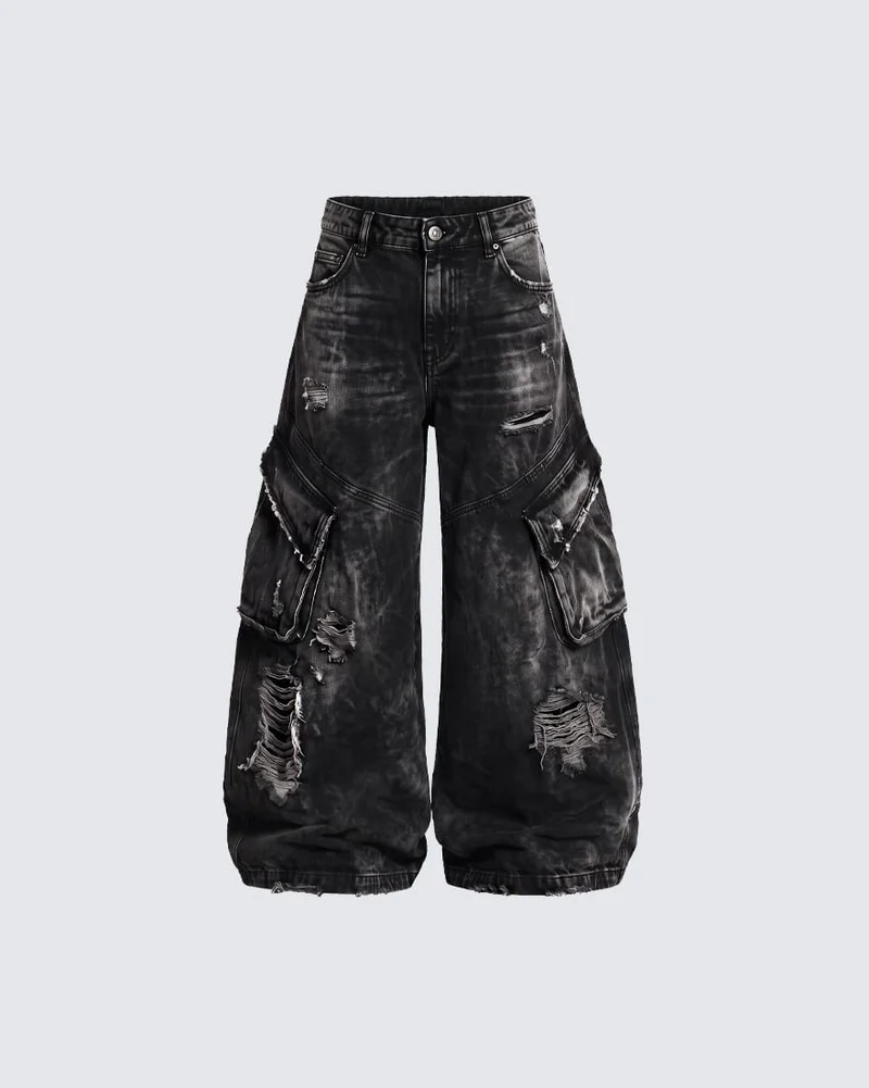 KIIKIO Vintage Streetwear Distressed Cargo Jeans
