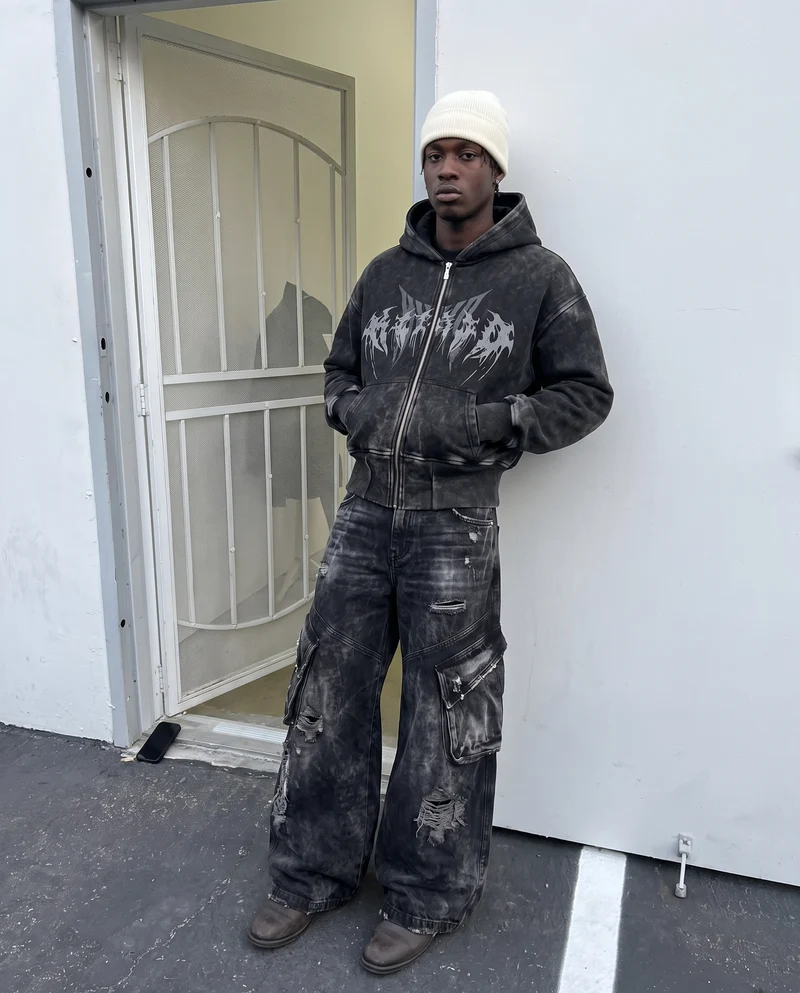 KIIKIO Vintage Streetwear Distressed Cargo Jeans