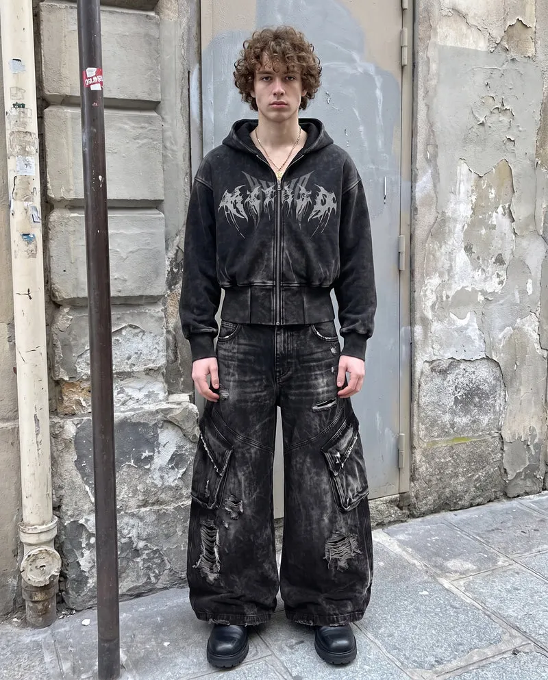 KIIKIO Vintage Streetwear Distressed Cargo Jeans