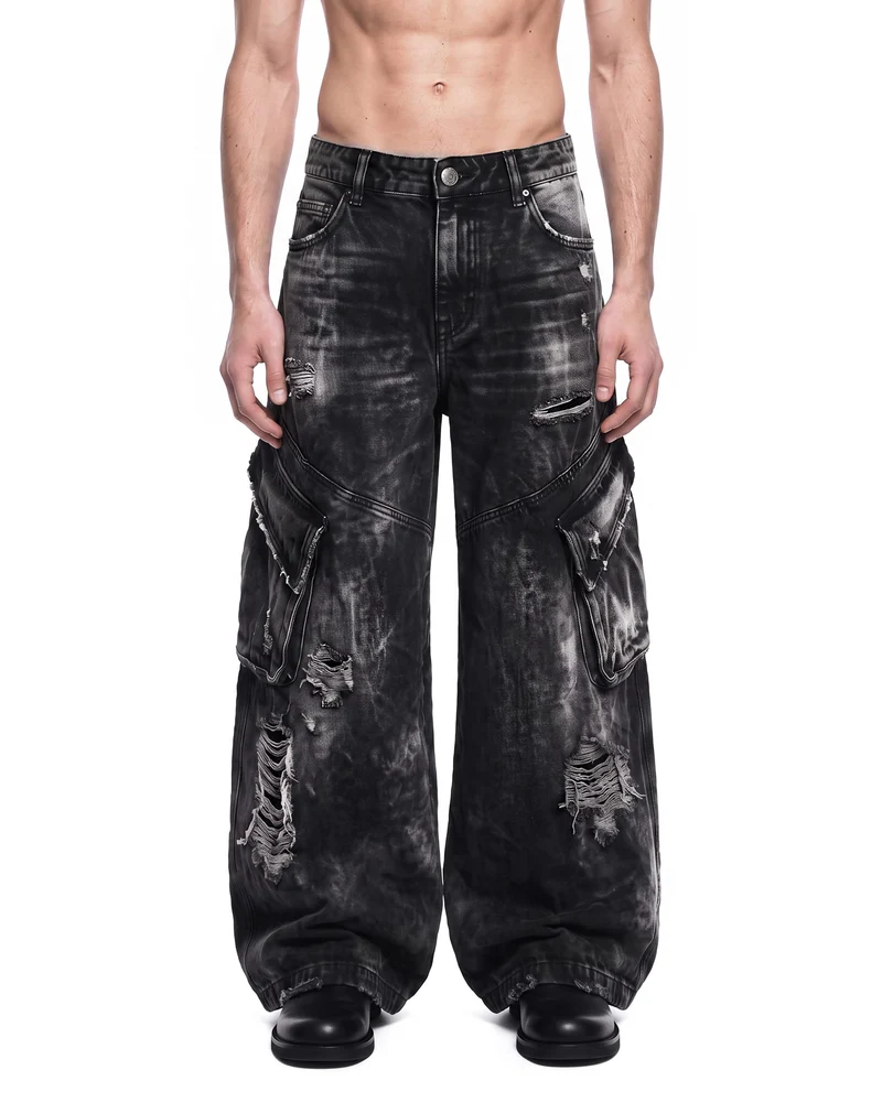 KIIKIO Vintage Streetwear Distressed Cargo Jeans