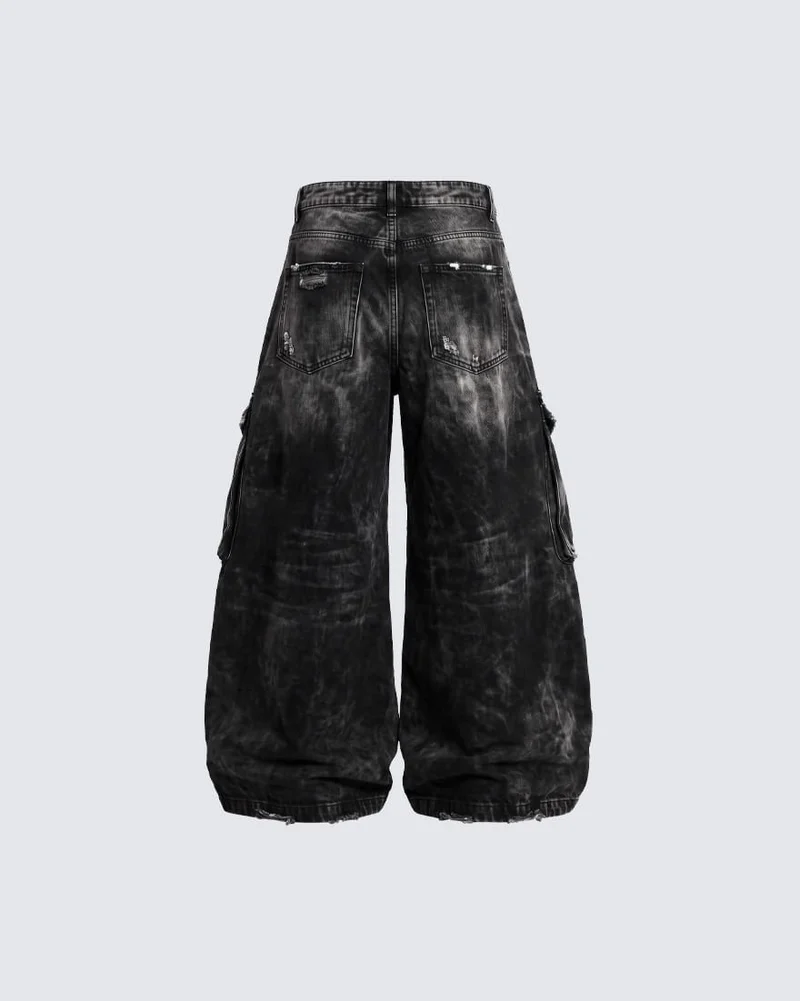 KIIKIO Vintage Streetwear Distressed Cargo Jeans