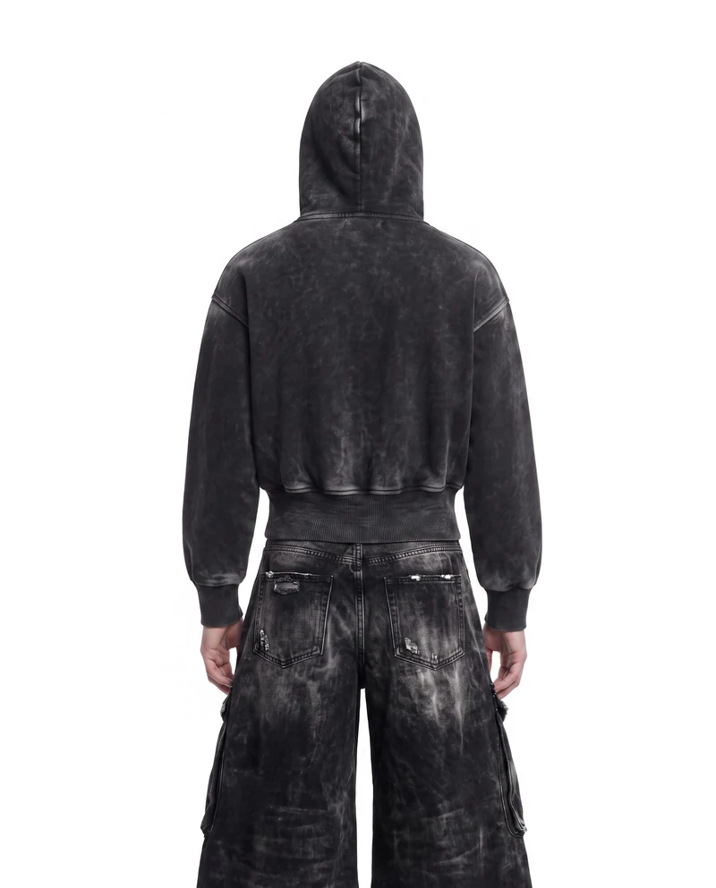 KIIKIO Vintage Washed Graphic Zip-Up Hoodie