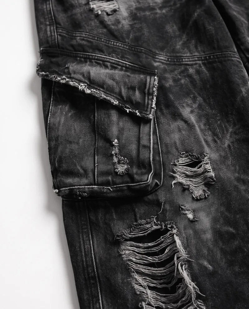 KIIKIO Vintage Streetwear Distressed Cargo Jeans