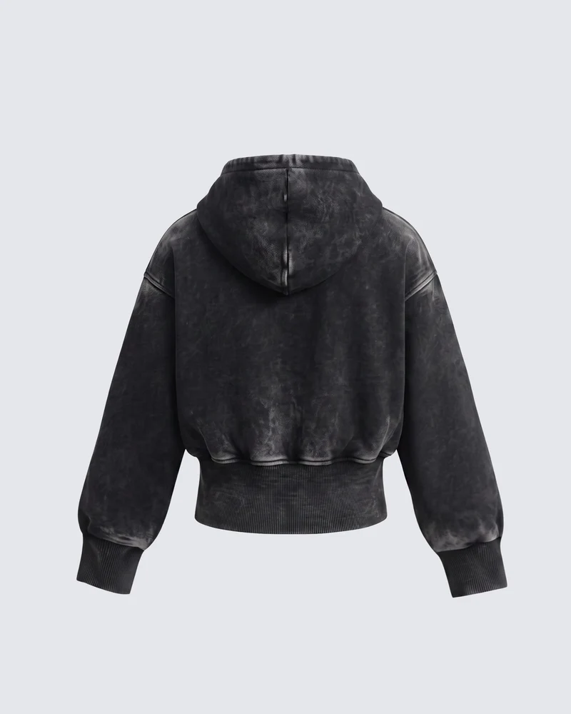 KIIKIO Vintage Washed Graphic Zip-Up Hoodie