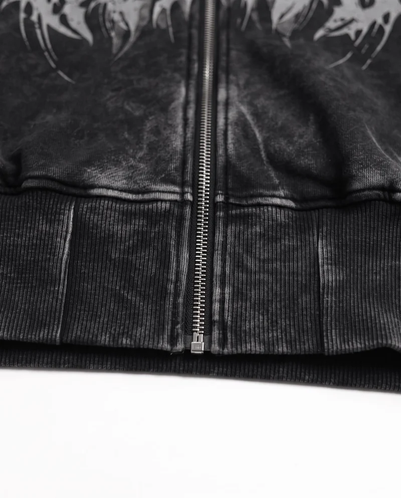 KIIKIO Vintage Washed Graphic Zip-Up Hoodie