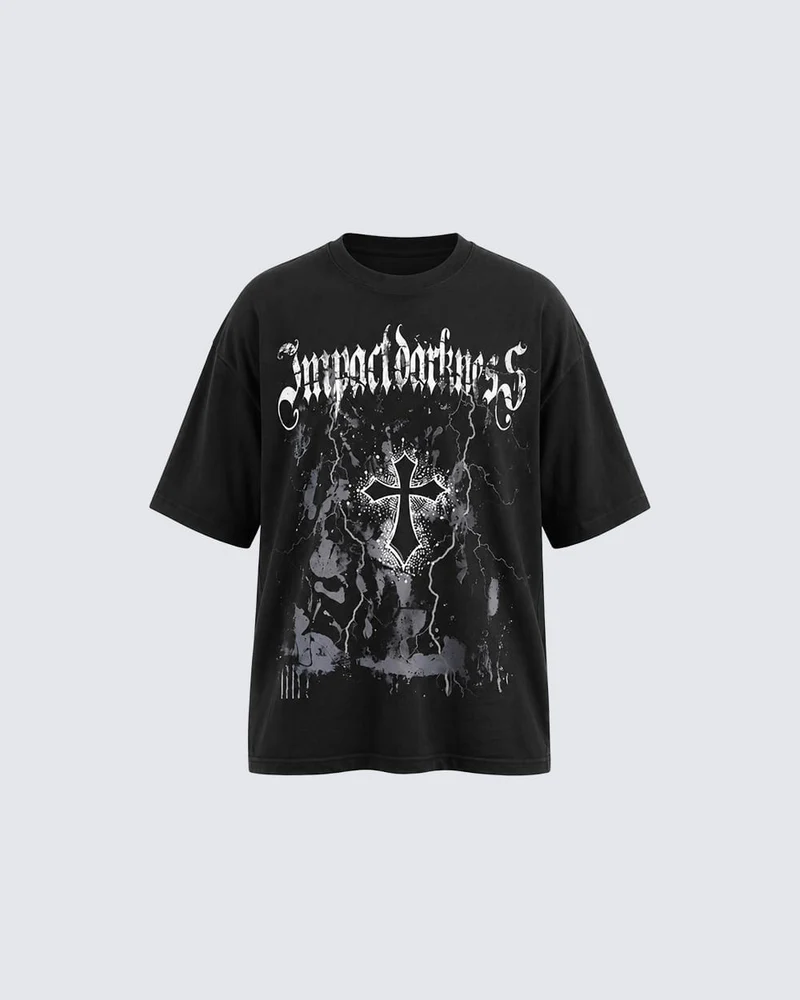 KIIKIO Gothic Cross Graphic Oversized T-Shirt