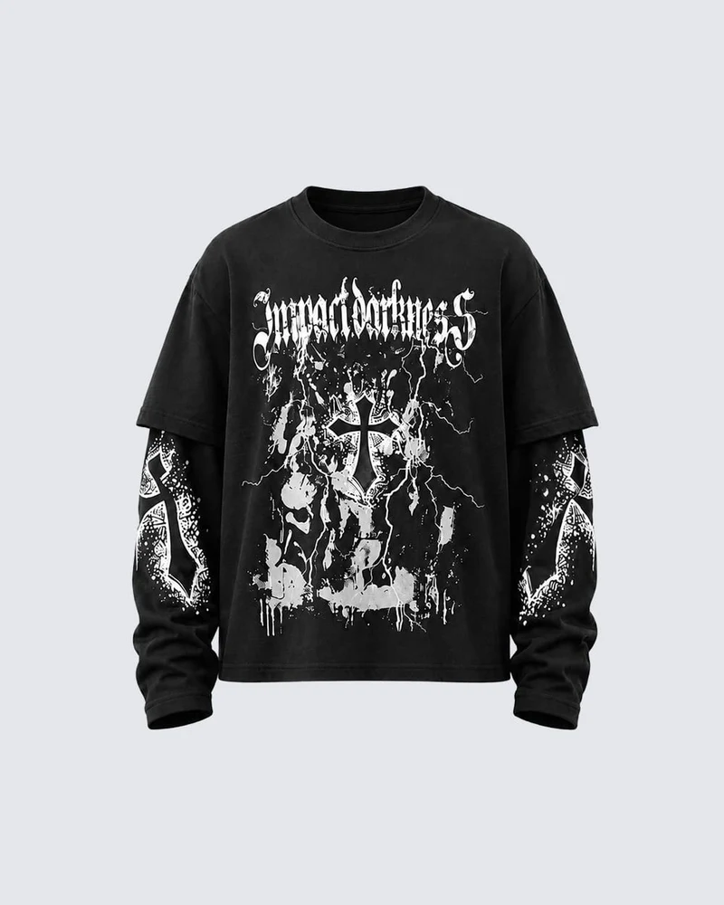 KIIKIO Gothic Graphic Layered Long Sleeve T-Shirt