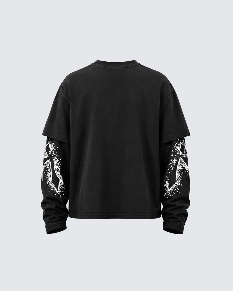 KIIKIO Gothic Graphic Layered Long Sleeve T-Shirt
