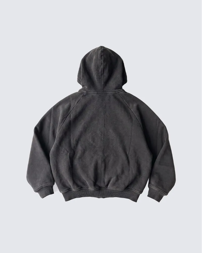 KIIKIO Grunge Washed Graphic Oversized Zip Hoodie